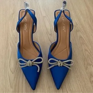 Unilady | Shoes | Rhinestone Bow Satin Pointed Toe Sling  UNILADY Rhinestone Jewel Sparkly Satin Slingback Shoes NWT NIB main image 0